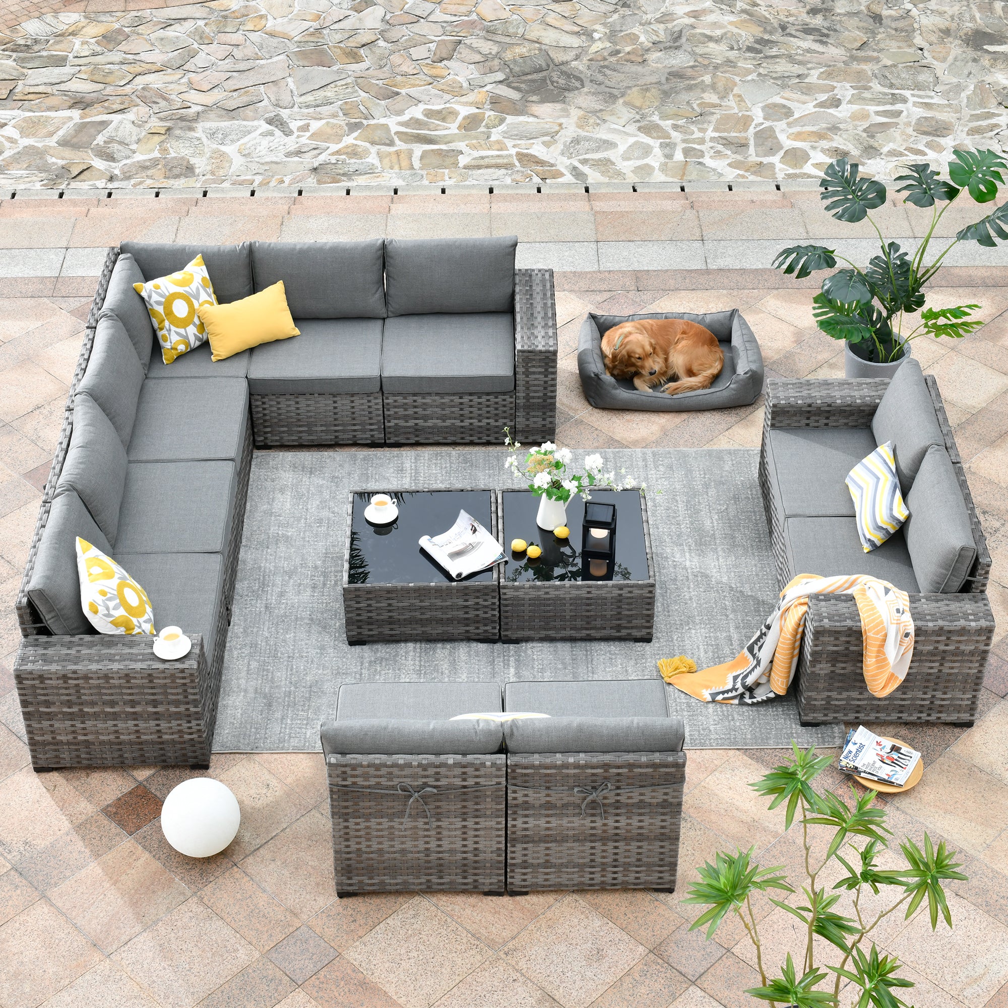 Ovios New Vultros Rattan Outdoor Sofa with Blue Cushion(S) and Rattan Frame  in the Patio Sectionals & Sofas department at