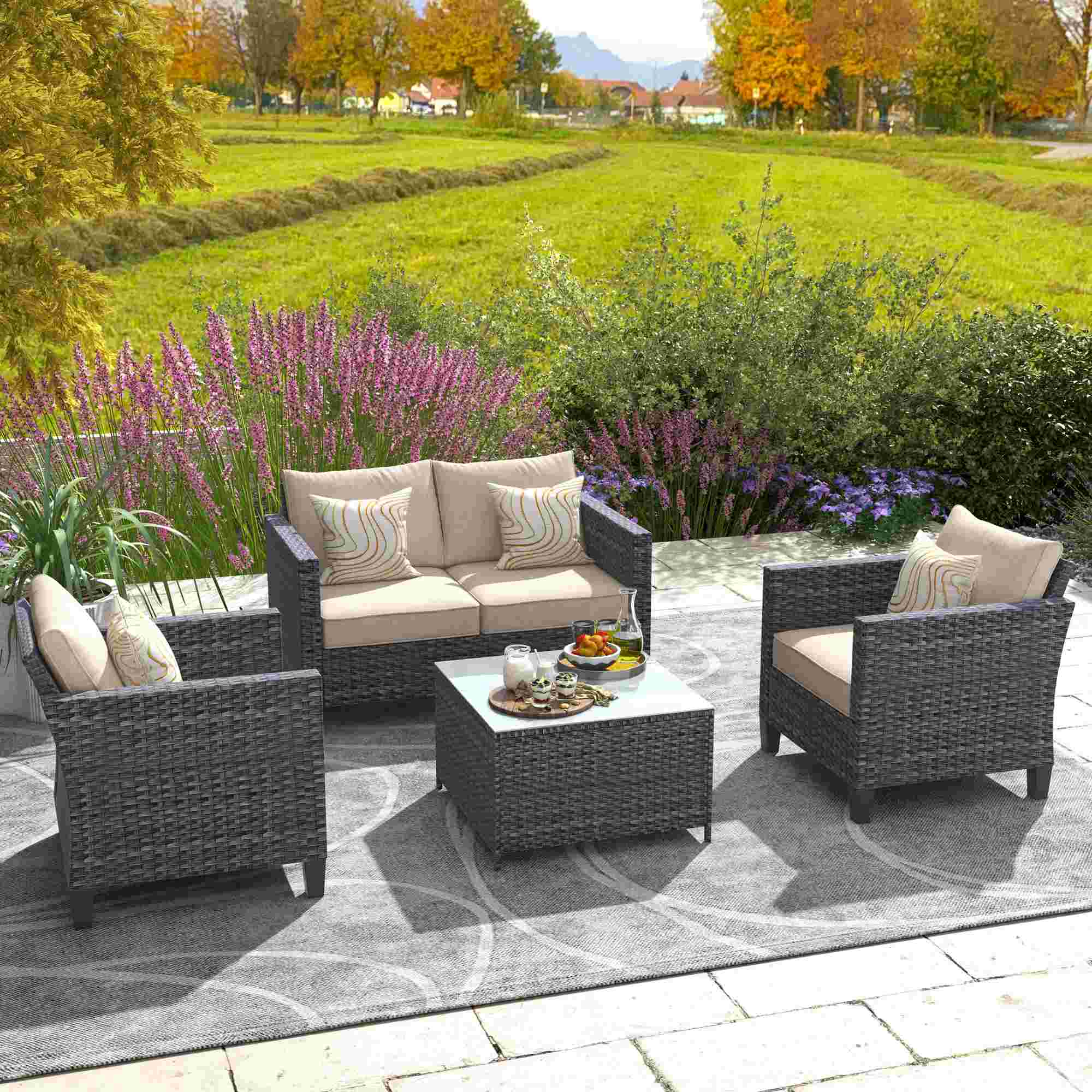 4 piece rattan patio furniture online set