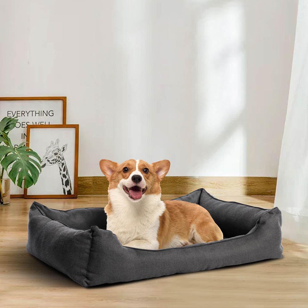 Yellow and Navy Outdoor Dog Bed Full Bolster Dog Bed Navy Dog Bed