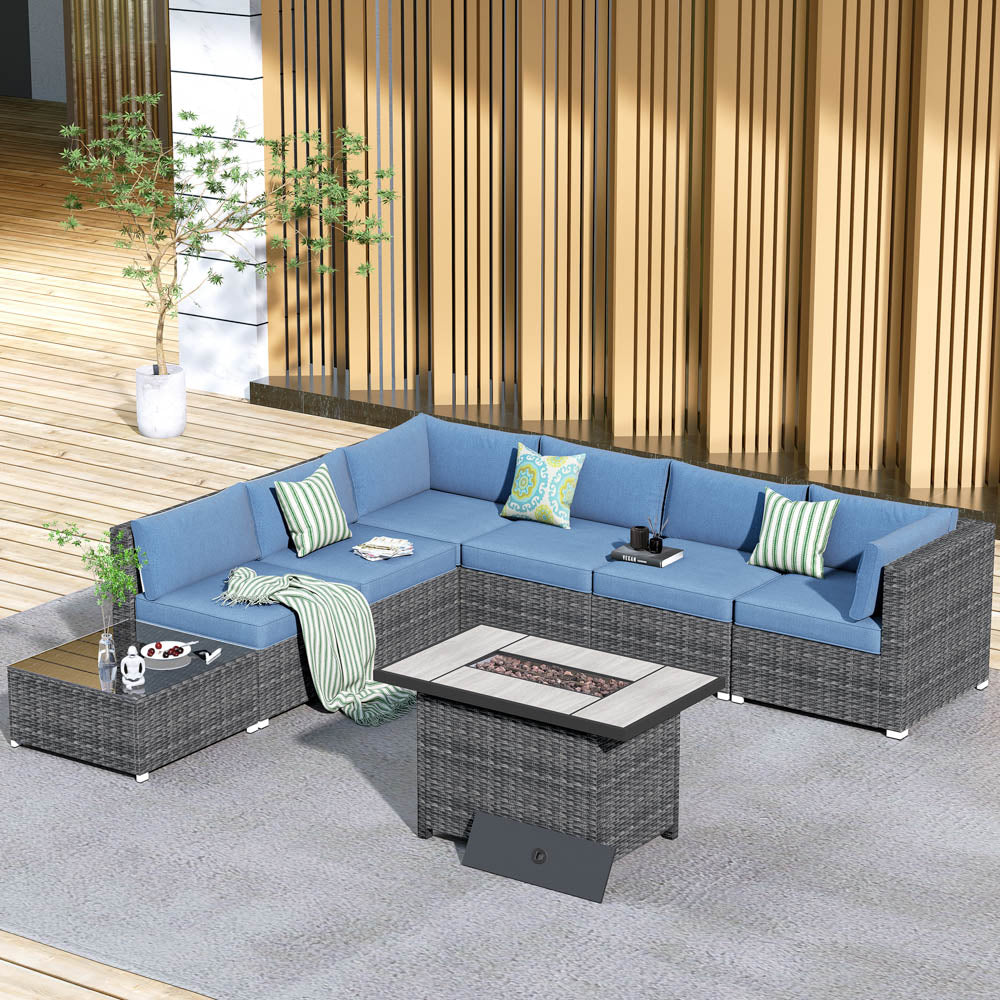 Rattan sofa fire online pit set