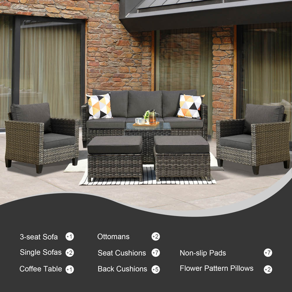 Ovios Patio Conversation Set New Vultros 6-Piece High Back with Cushions