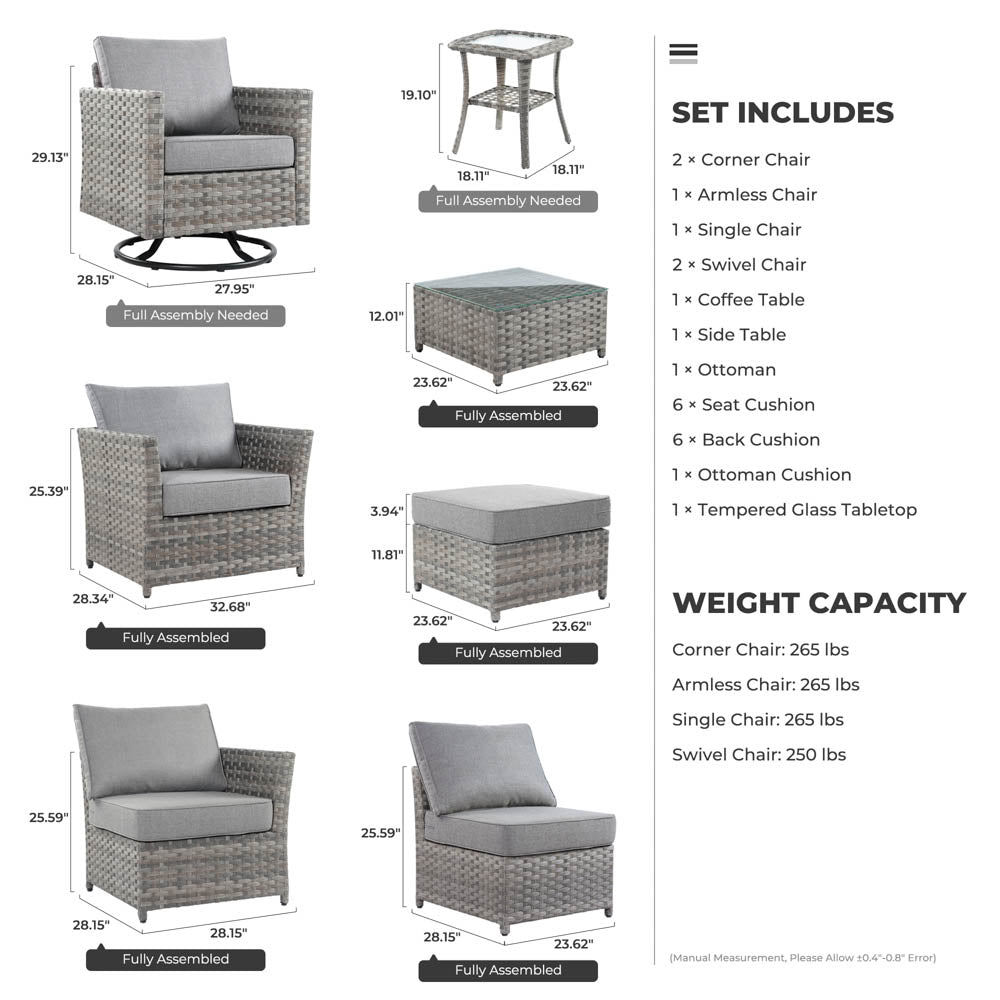 Ovios New Rimaru Series Patio Furniture Set  9-Piece include Swivel Chairs Set Partially Assembled