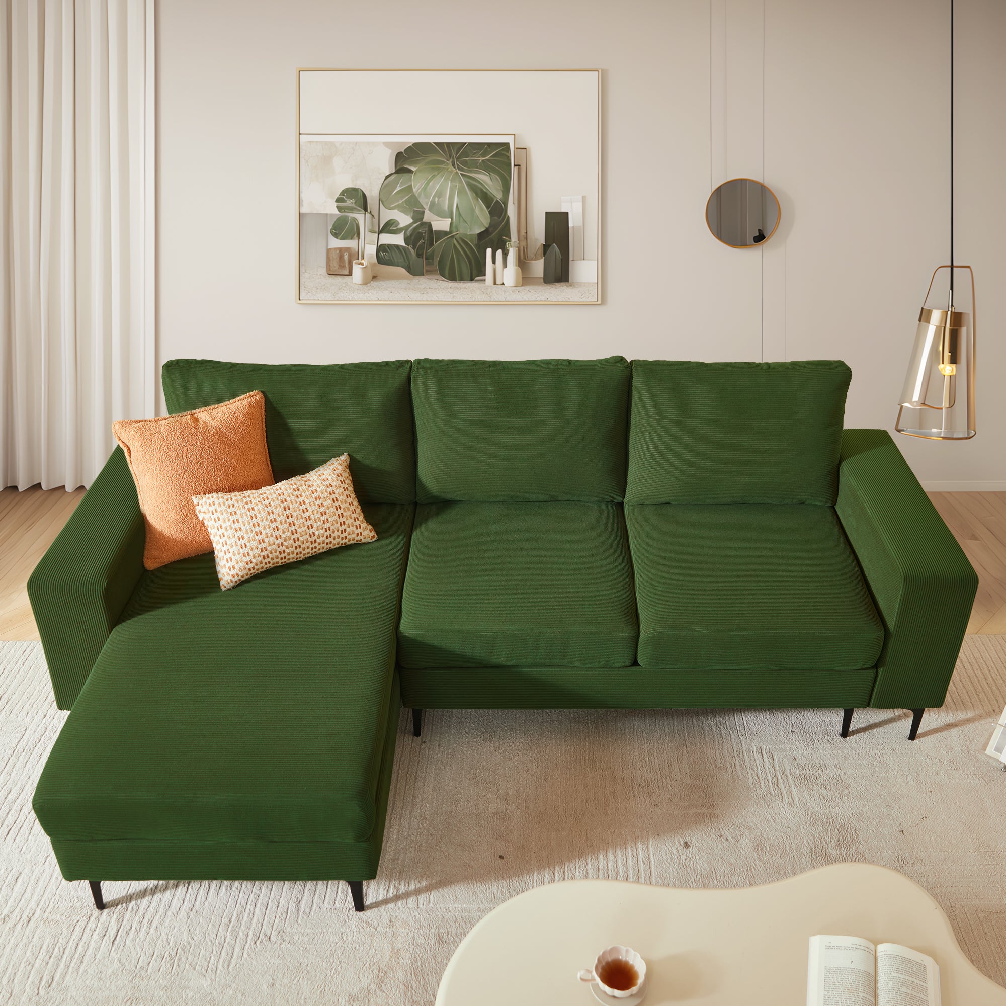 #Color_Green Corduroy B|#style_Left Chaise
