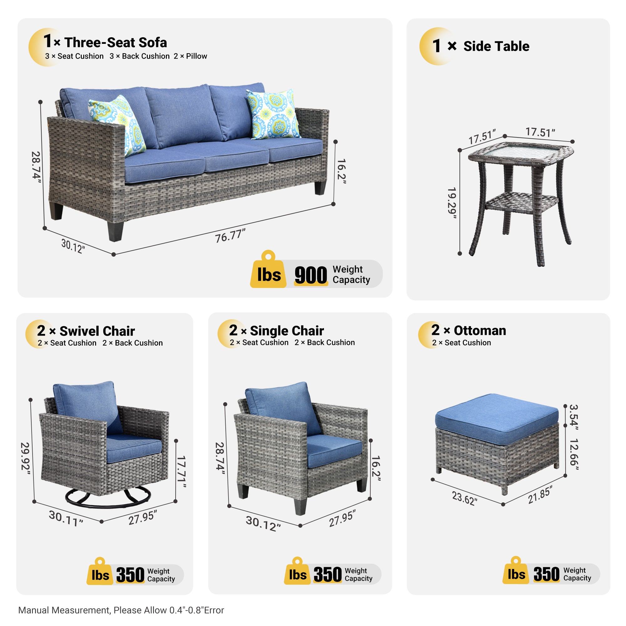 Ovios Patio Conversation Set 8-Piece with Swivel Rocking Chairs and Table