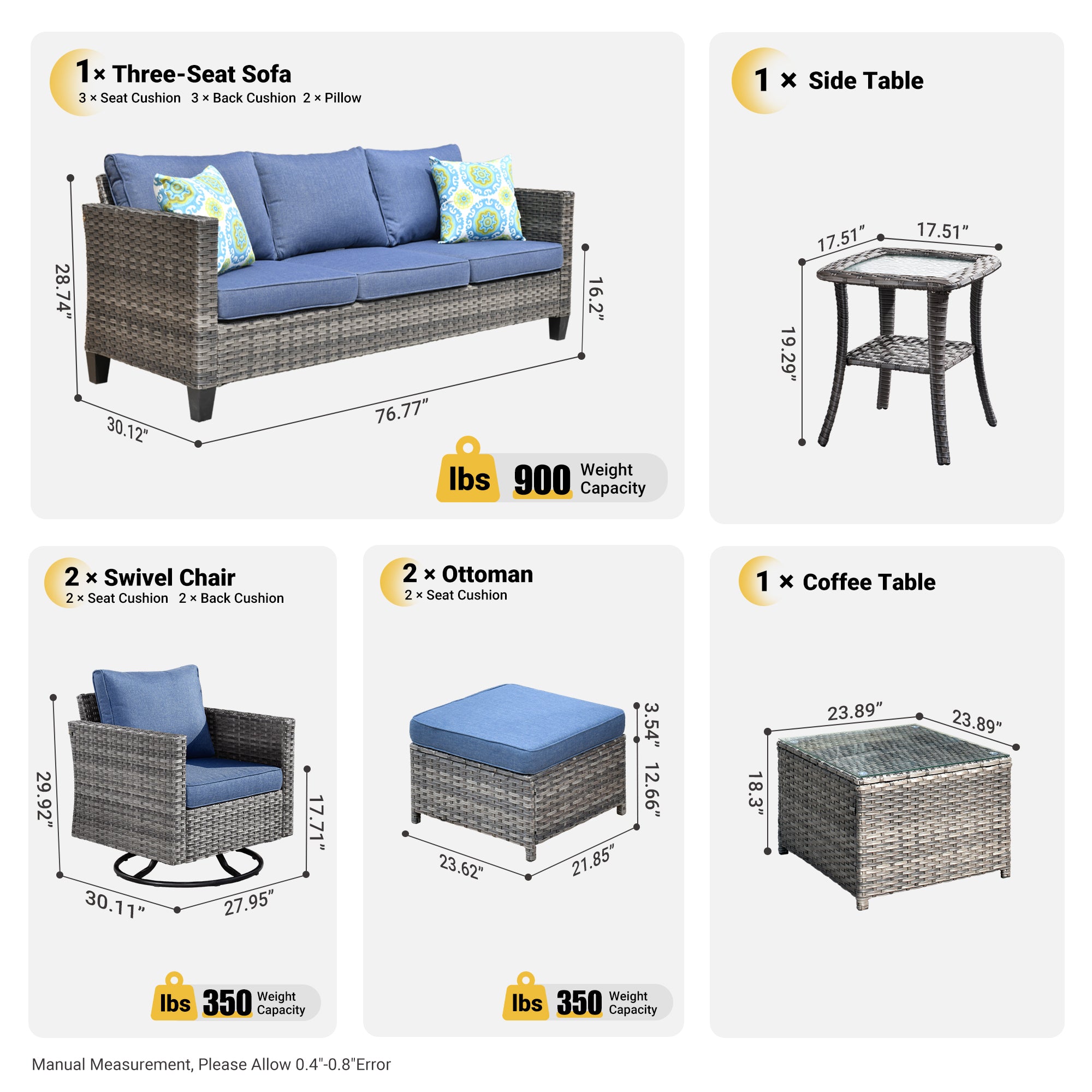 Ovios Patio Conversation Set 7-Piece with Swivel Rocking Chairs and Table