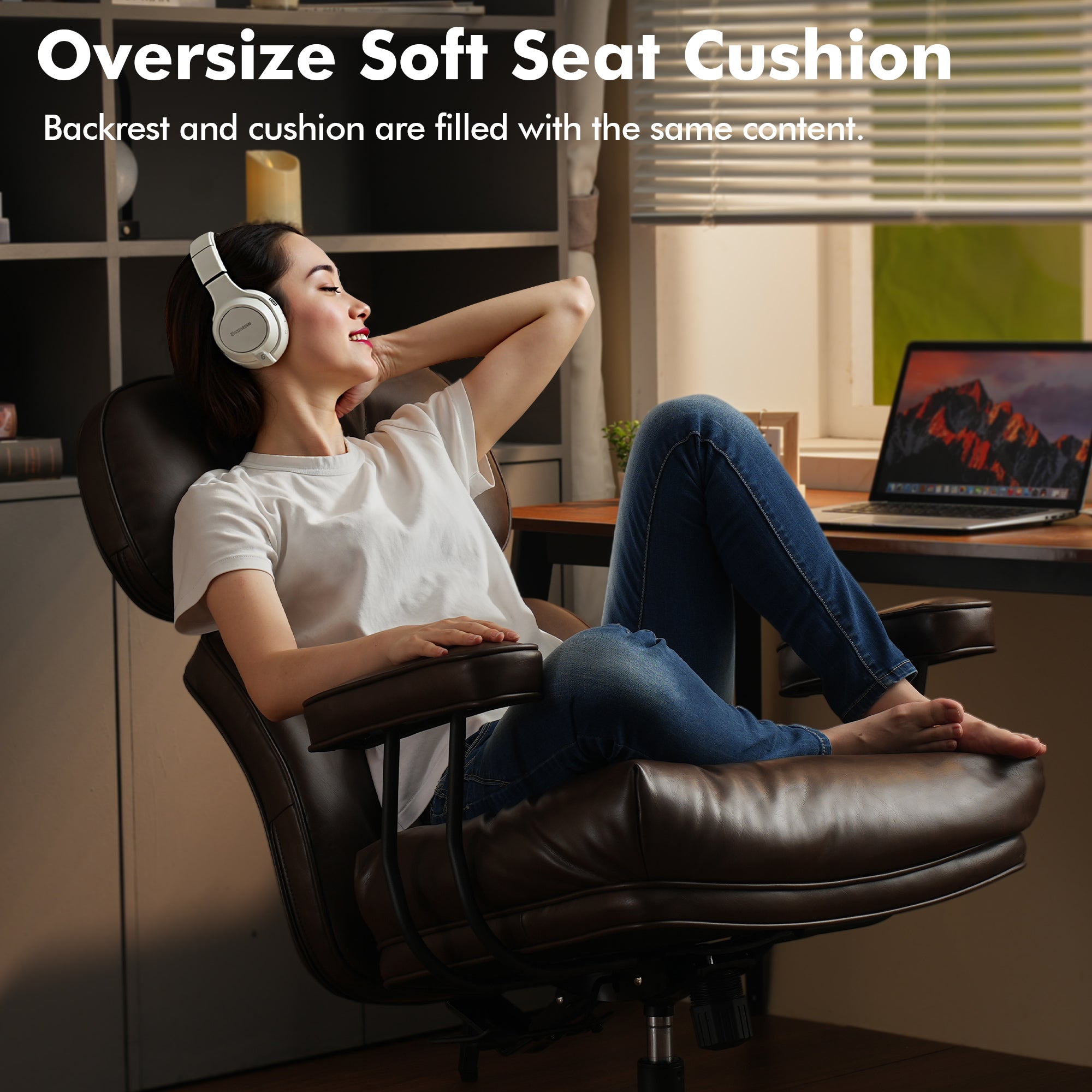 Ovios Office Executive Chair Oversize Cushions PU Fabric