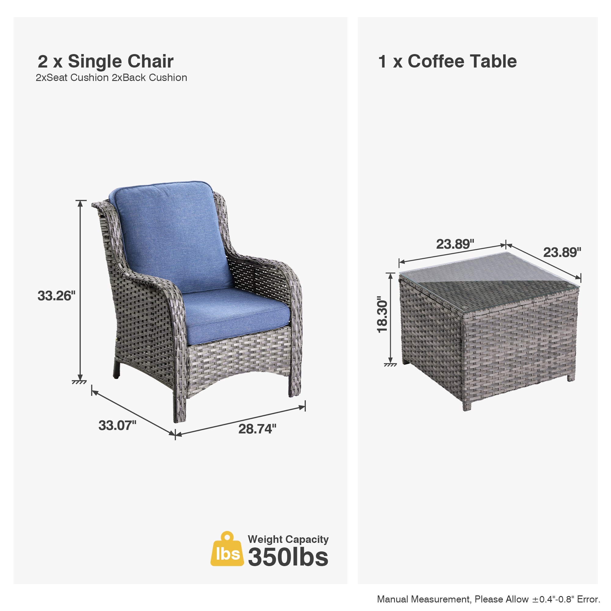 Ovios Outdoor Furniture 3-Piece with Table Kenard Curved Handrest