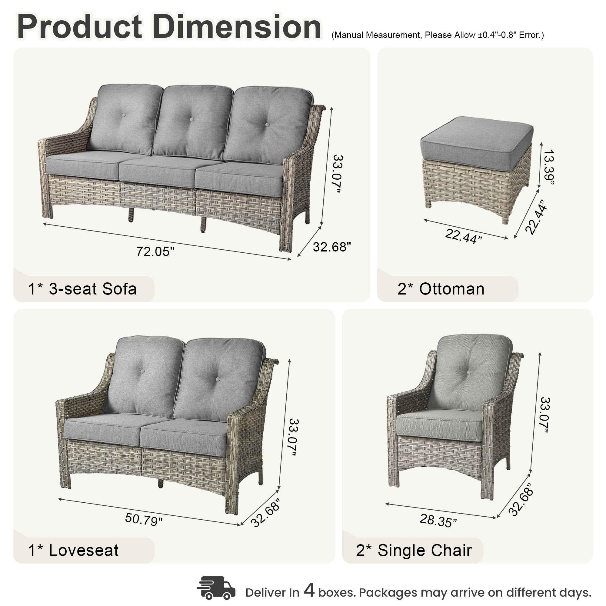 Ovios 6 Pieces Patio Furniture Set, Outdoor Sofa Couch with Ottomans