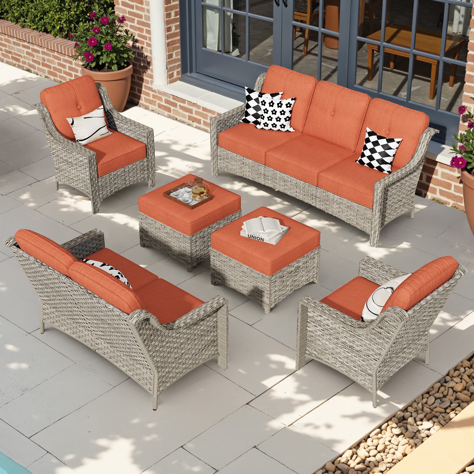 Ovios 6 Pieces Patio Furniture Set, Outdoor Sofa Couch with Ottomans