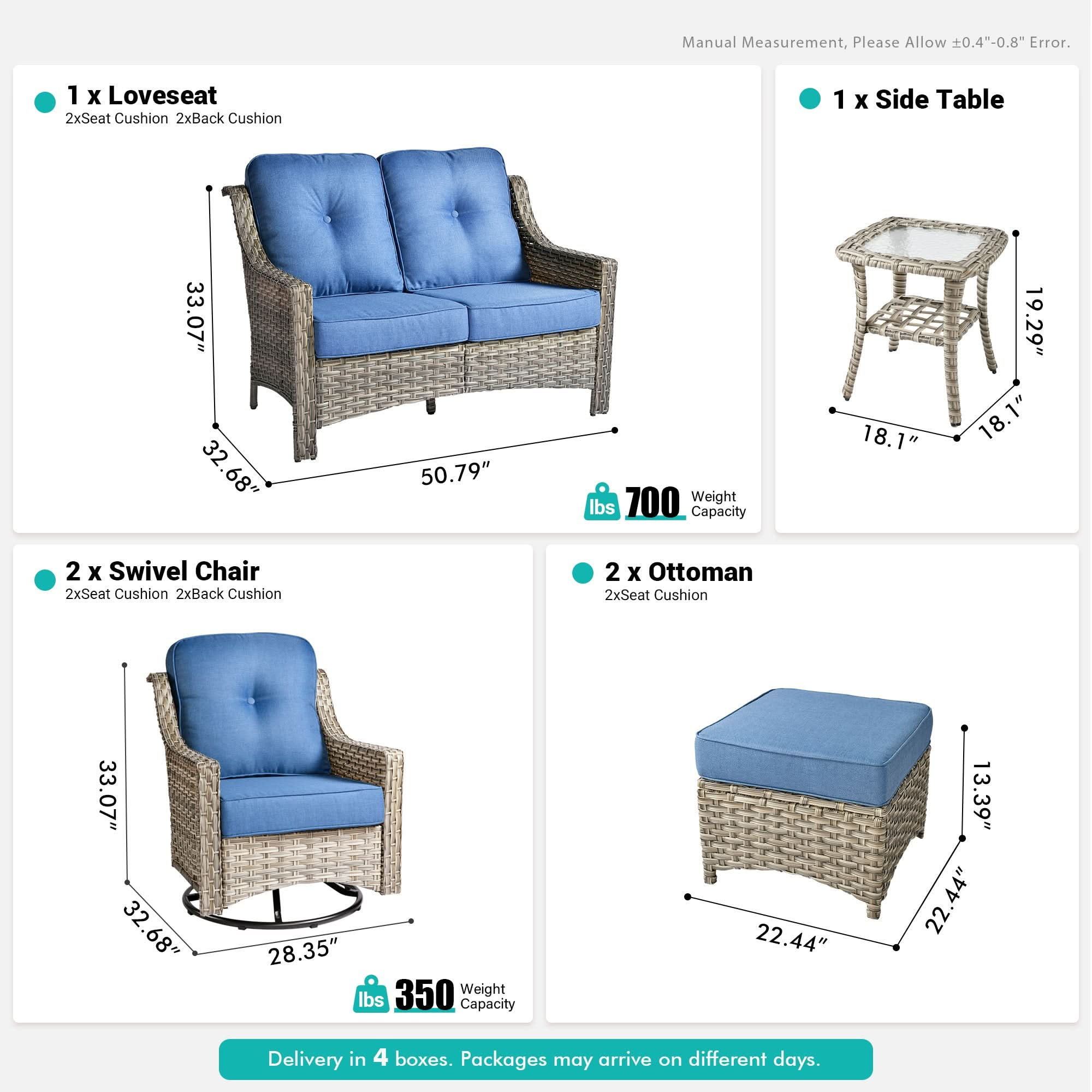 Outdoor 6 Pieces Coversation Set with Swivel Rocking Chair