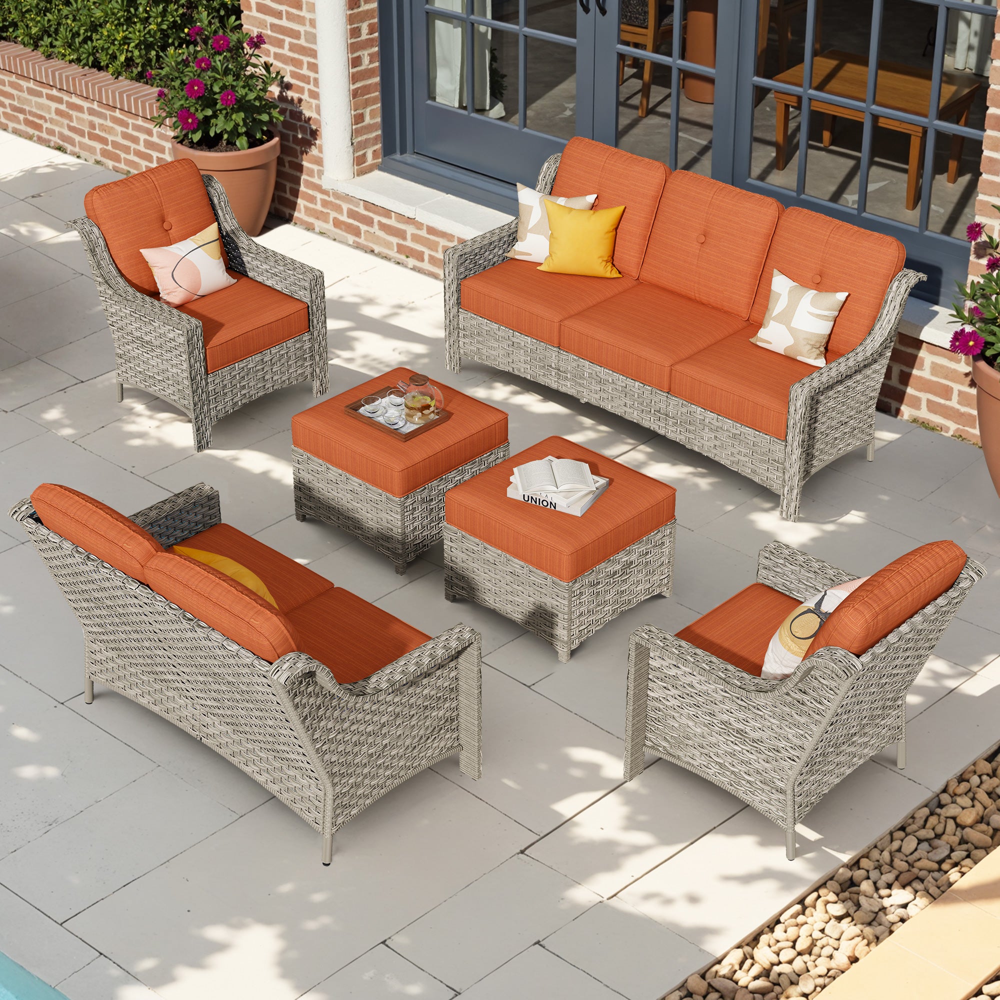 Ovios 6 Pieces Patio Furniture Set, Outdoor Sofa Couch with Ottomans