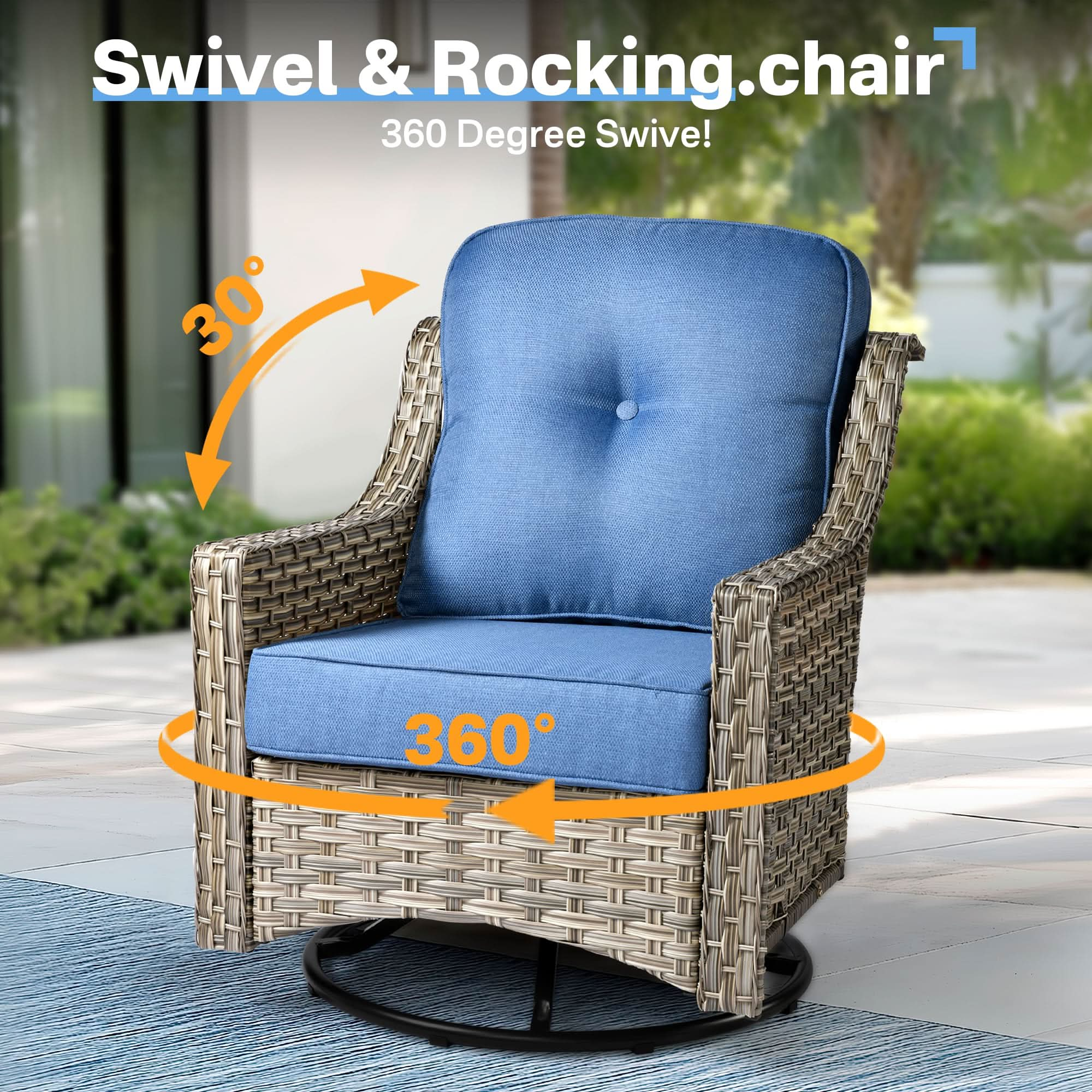 Outdoor 6 Pieces Coversation Set with Swivel Rocking Chair