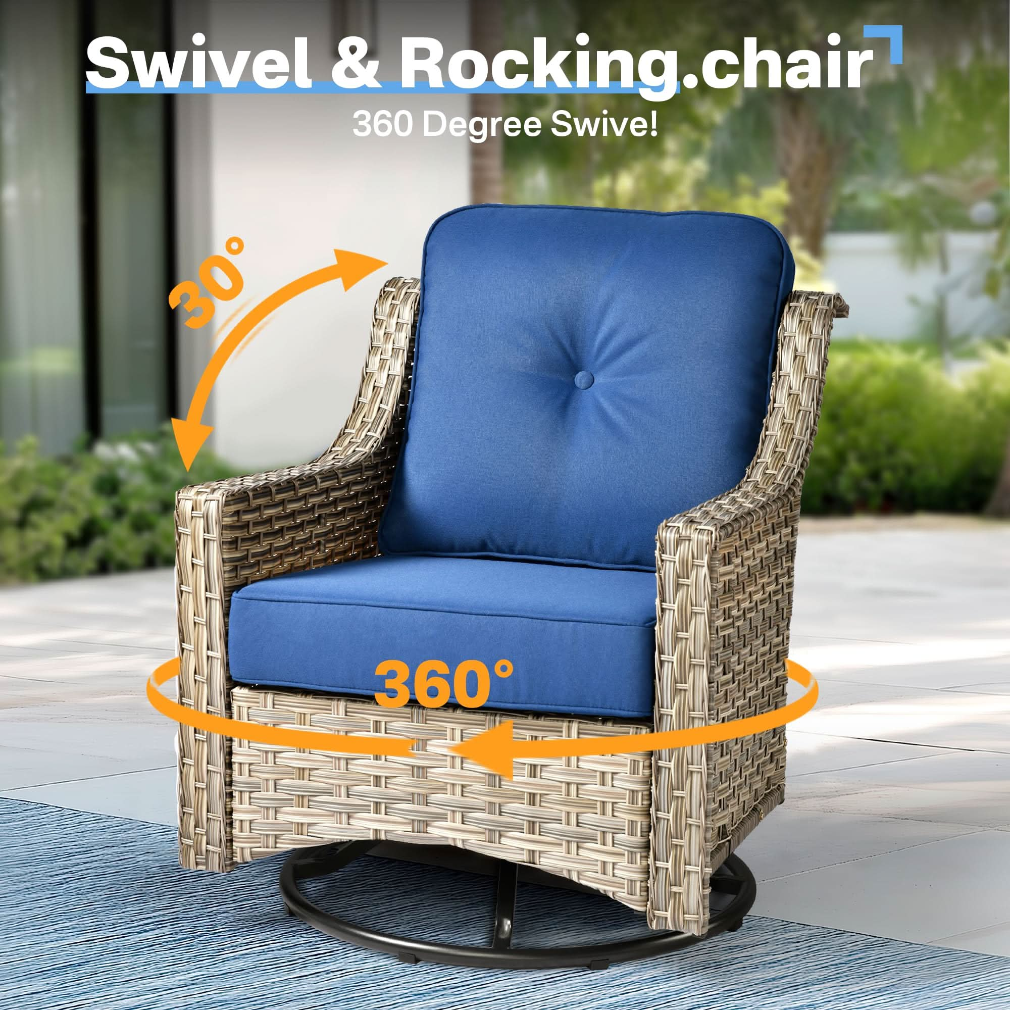 Outdoor 6 Pieces Coversation Set with Swivel Rocking Chair