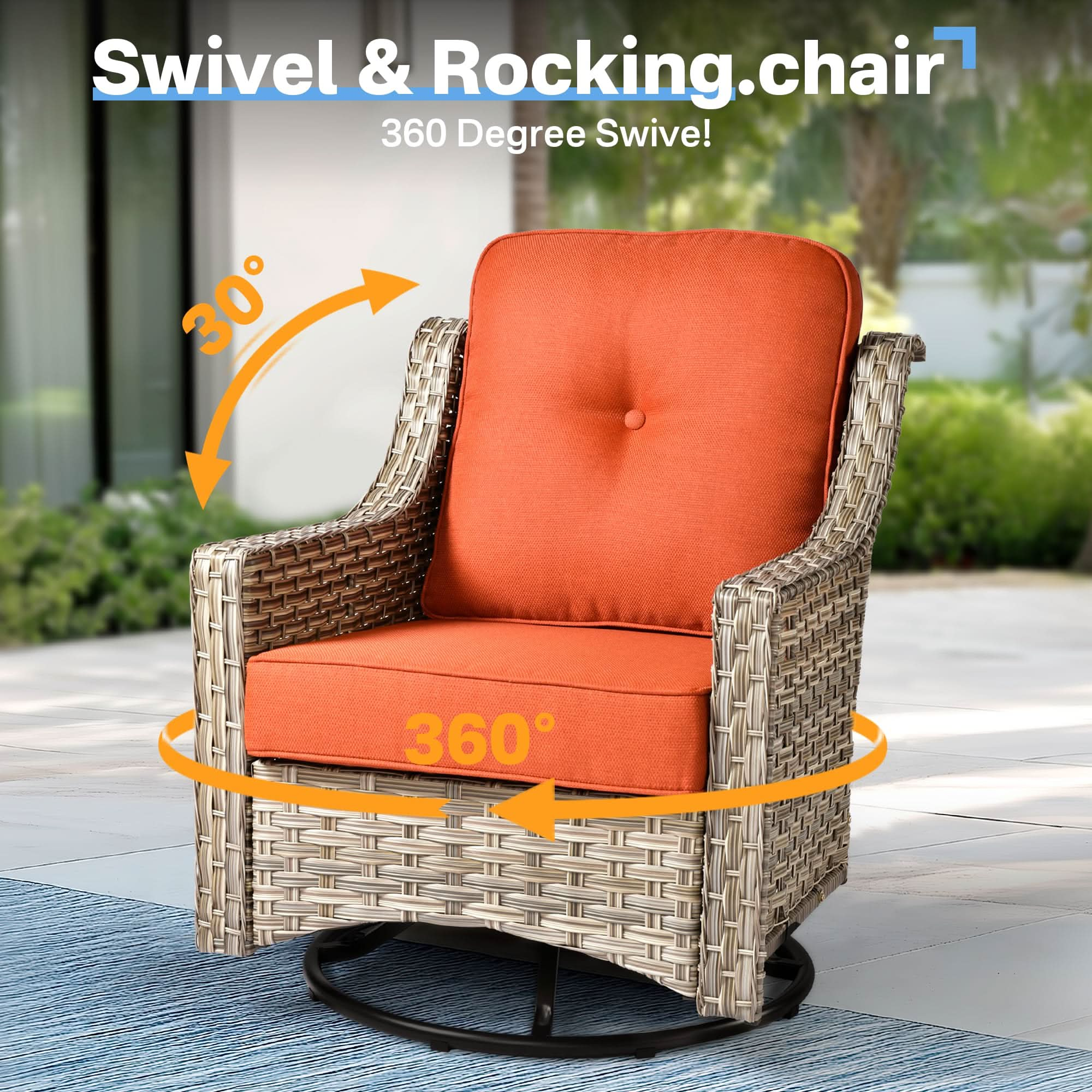 Outdoor 6 Pieces Coversation Set with Swivel Rocking Chair