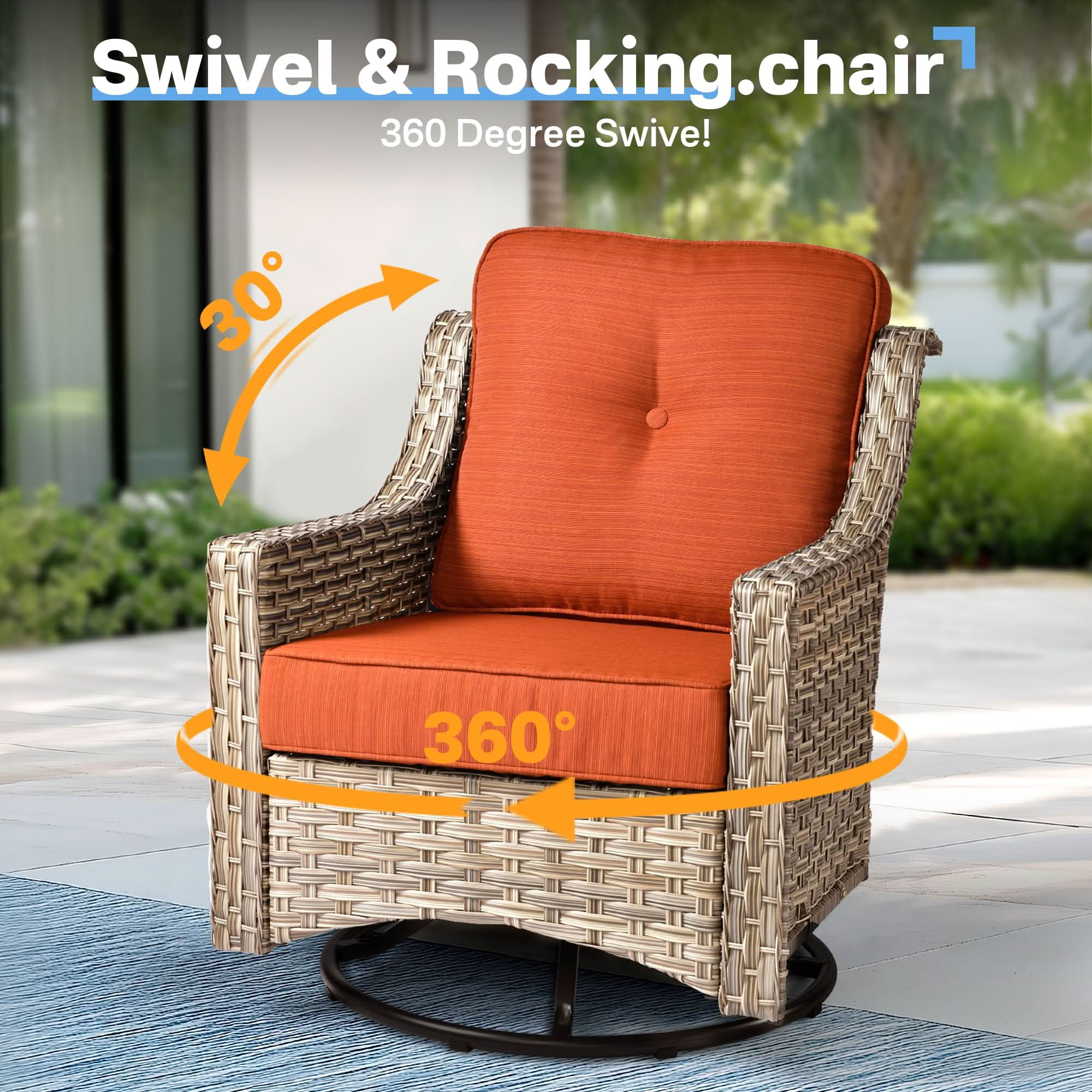 Outdoor 6 Pieces Coversation Set with Swivel Rocking Chair