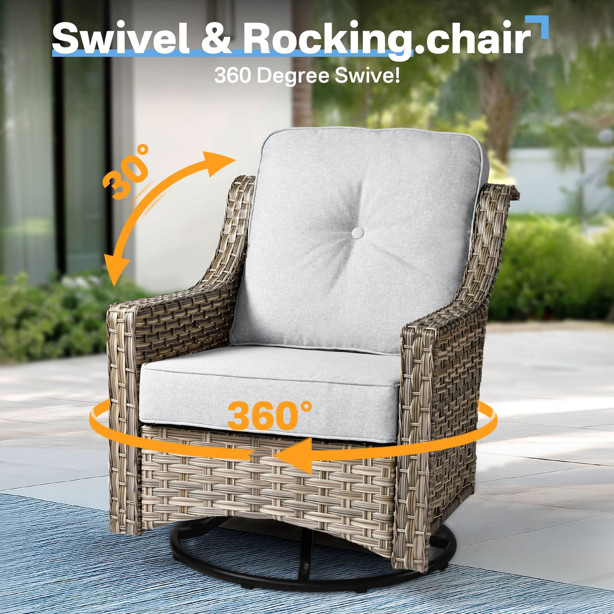 Outdoor 6 Pieces Coversation Set with Swivel Rocking Chair