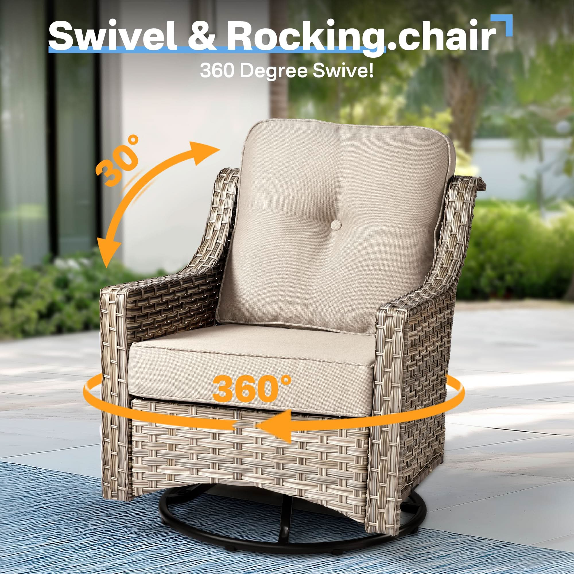 Outdoor 6 Pieces Coversation Set with Swivel Rocking Chair