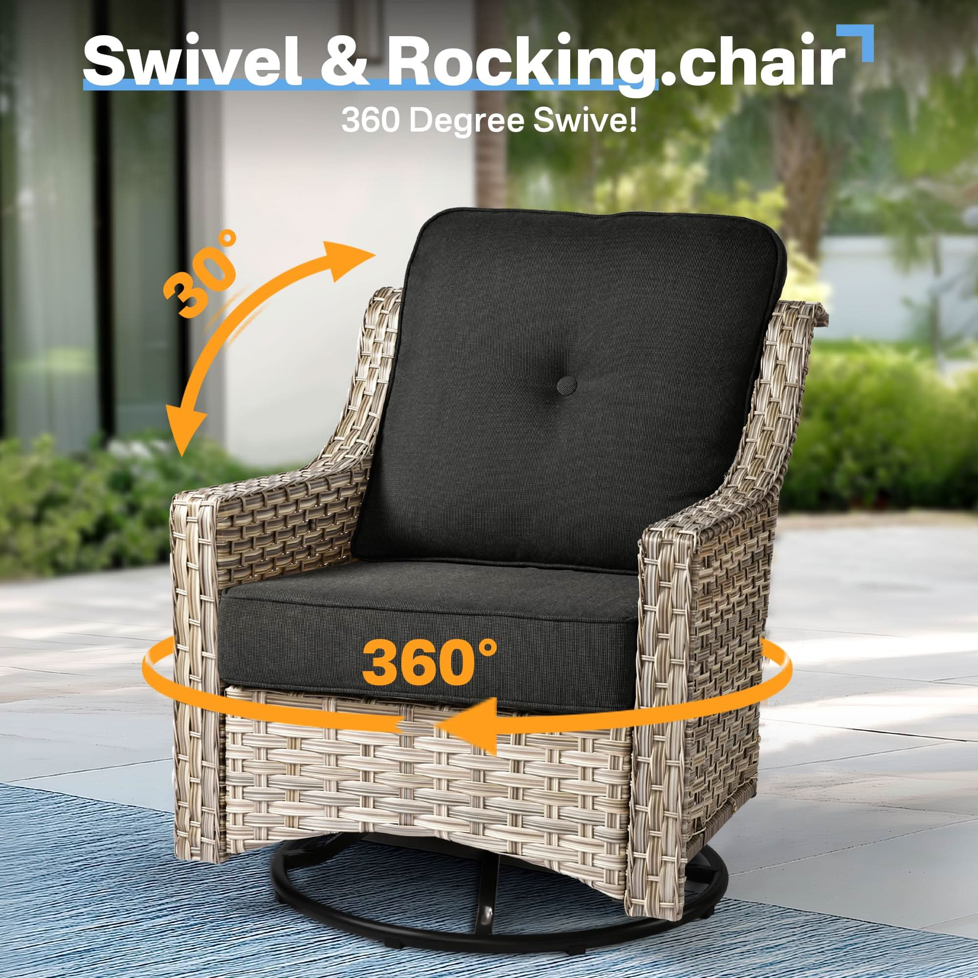 Outdoor 6 Pieces Coversation Set with Swivel Rocking Chair