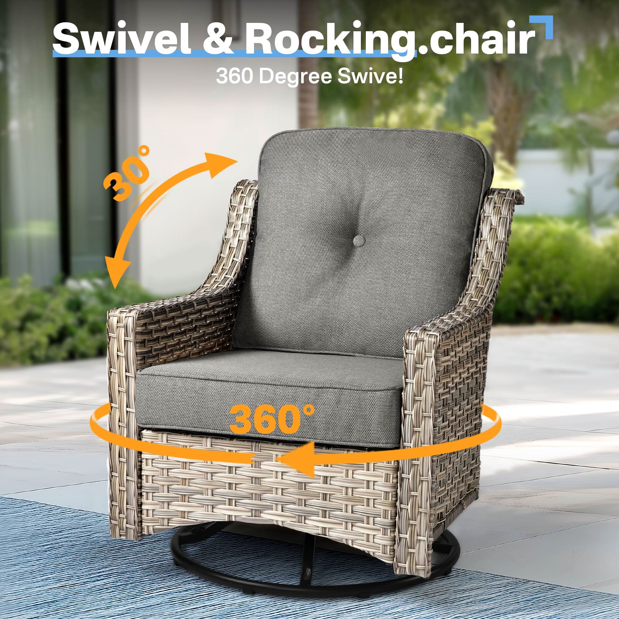 Outdoor 6 Pieces Coversation Set with Swivel Rocking Chair