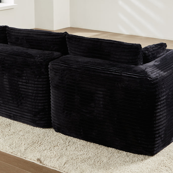 family-friendly corduroy sectional with chaise and cup holders