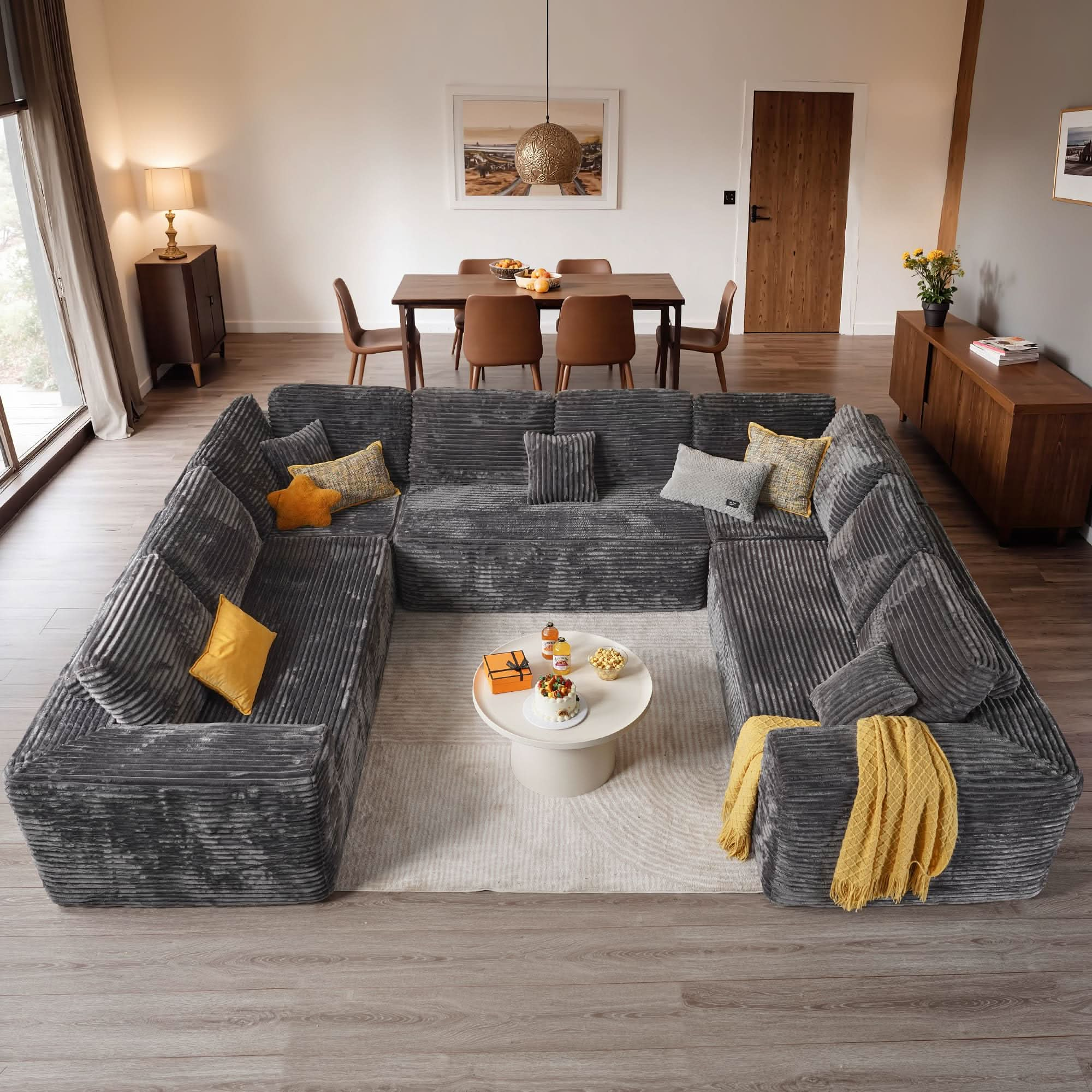 Ovios Modular Cloud Sofa Corduroy with Memory Foam, U-Shaped Chaise, No Assembly Required