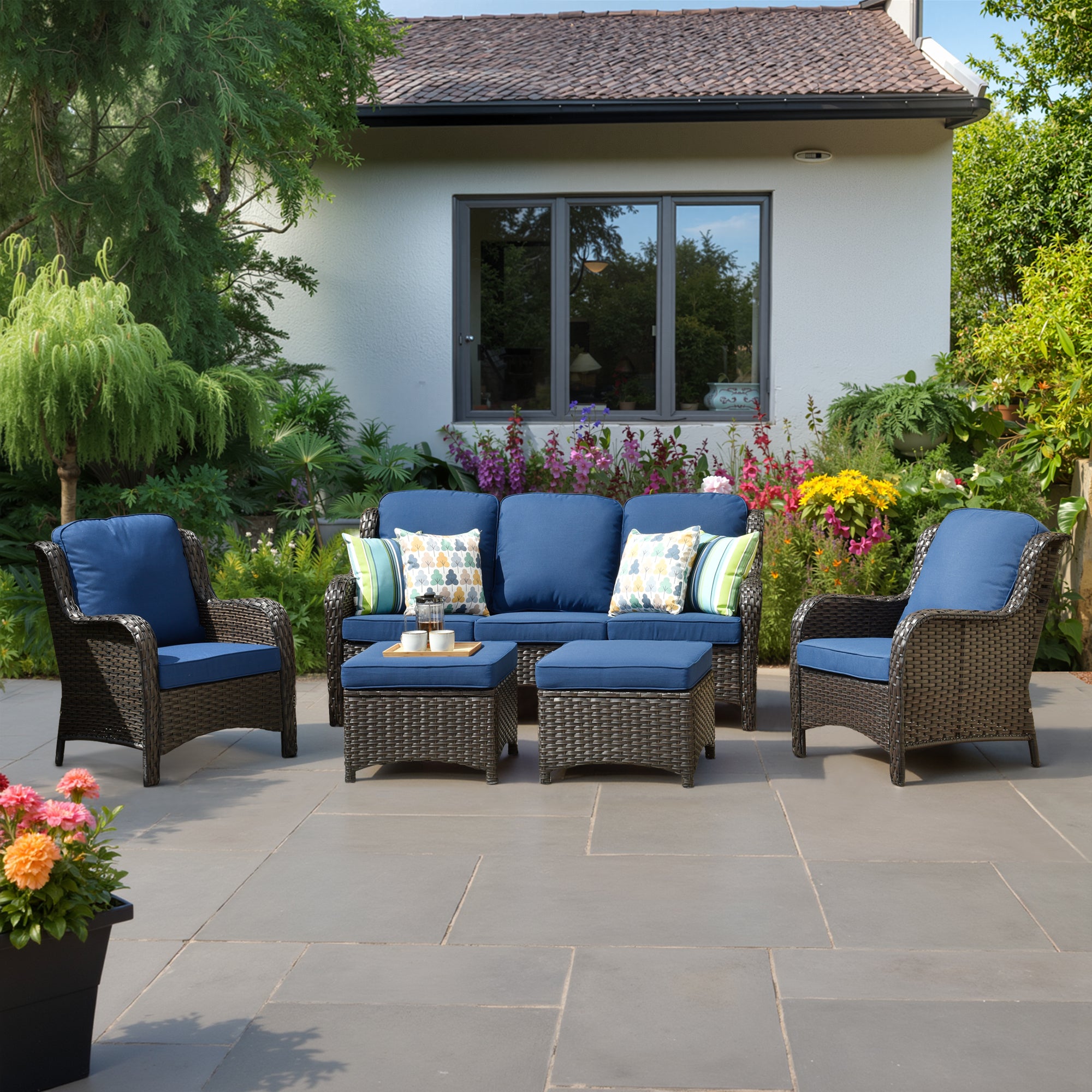 Ovios Patio Conversation Set 5-Piece with Cushions Kenard Curved Handrest