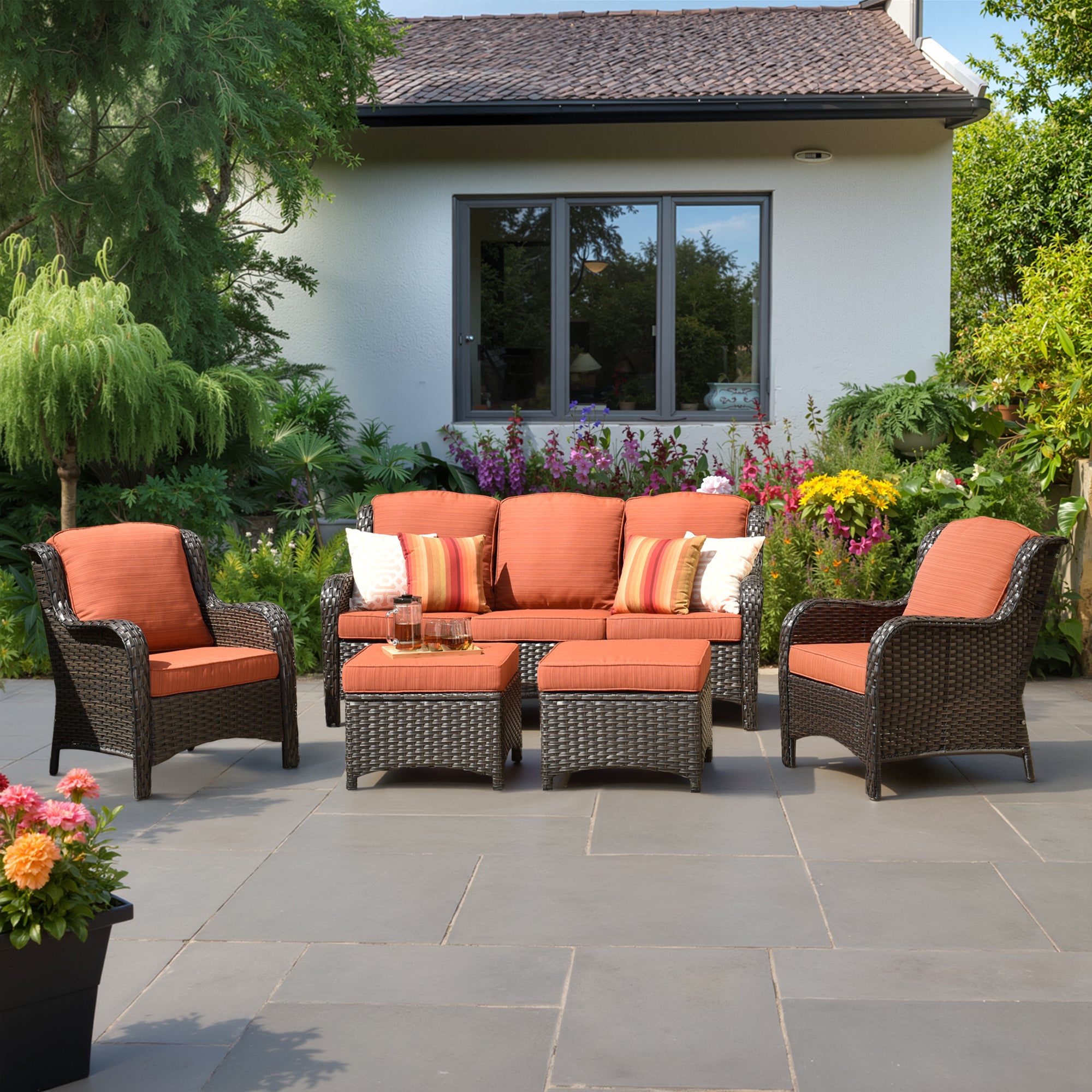 Ovios Patio Conversation Set 5-Piece with Cushions Kenard Curved Handrest