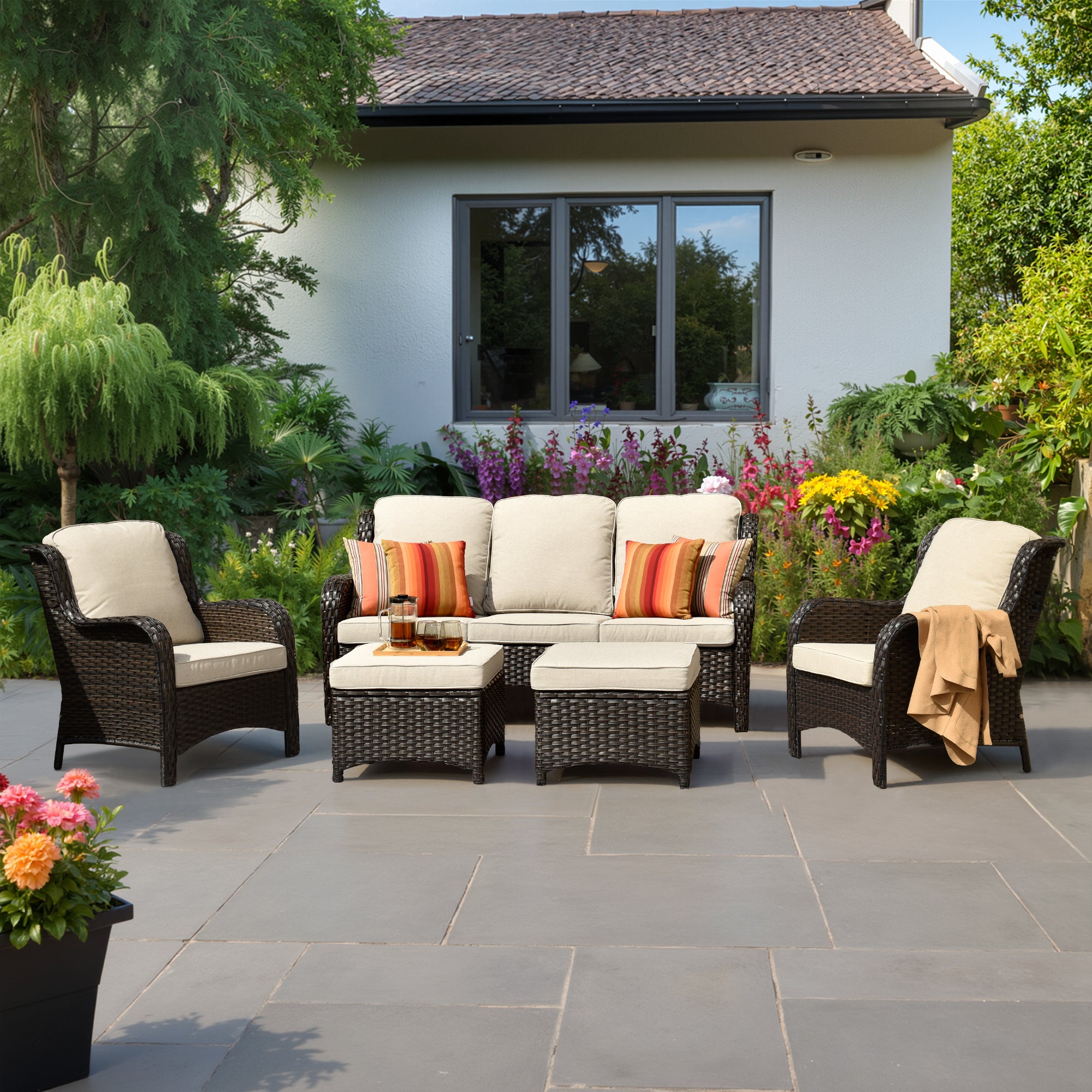 Ovios Patio Conversation Set 5-Piece with Cushions Kenard Curved Handrest