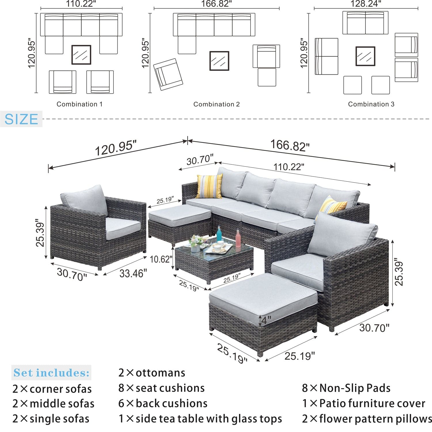 Ovios Outdoor Furniture 9 Piece No Assembly Bigger Size