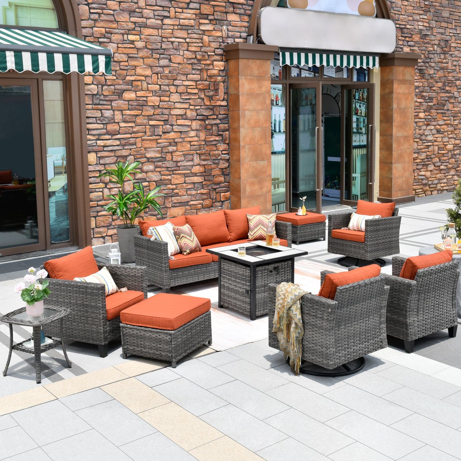 Propane fire pit online with chairs