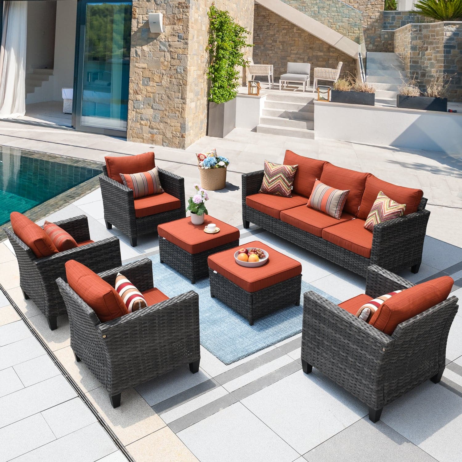 Ovios Patio Furniture Set High Back Cushioned 7 Piece Set