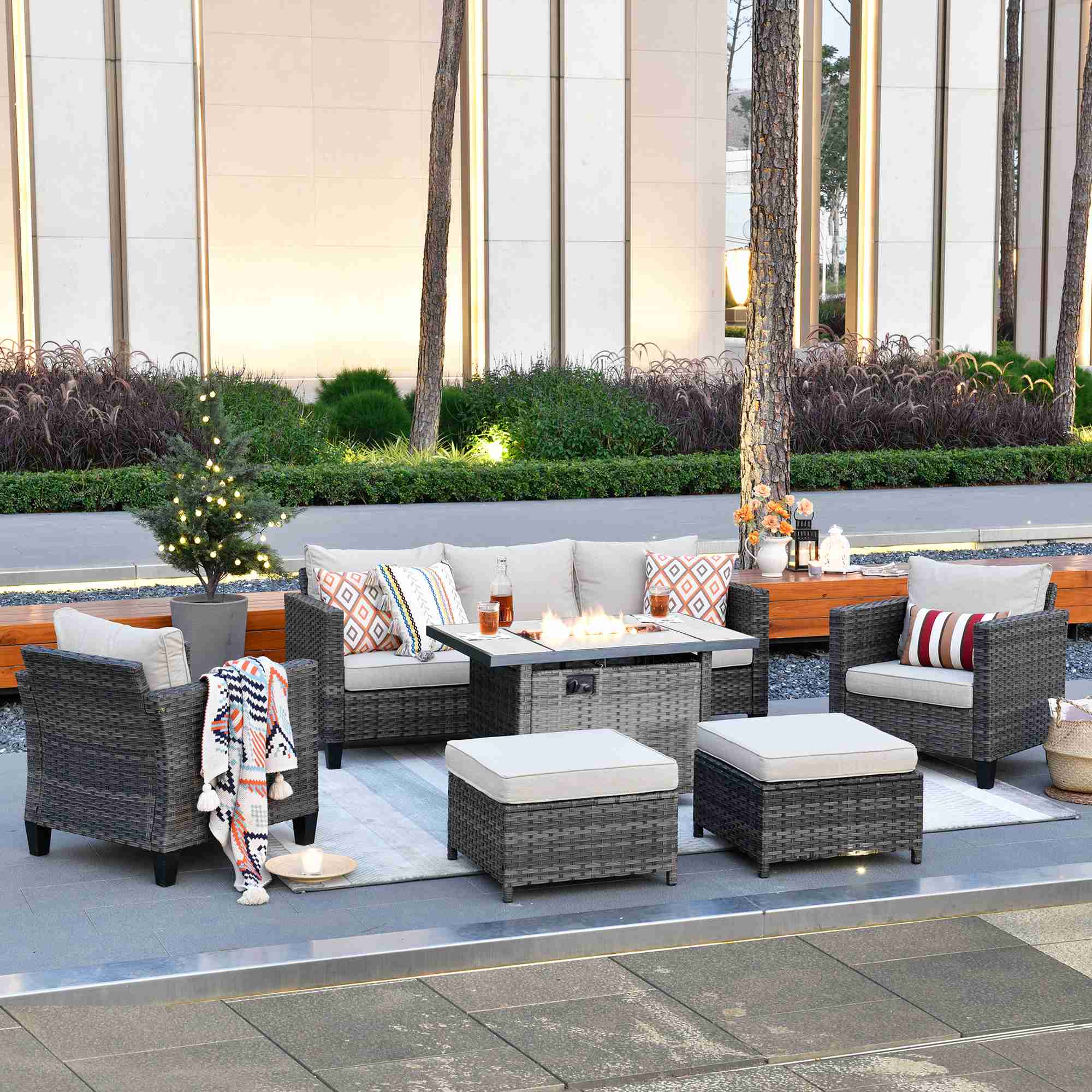 Patio furniture with fire pit table hot sale