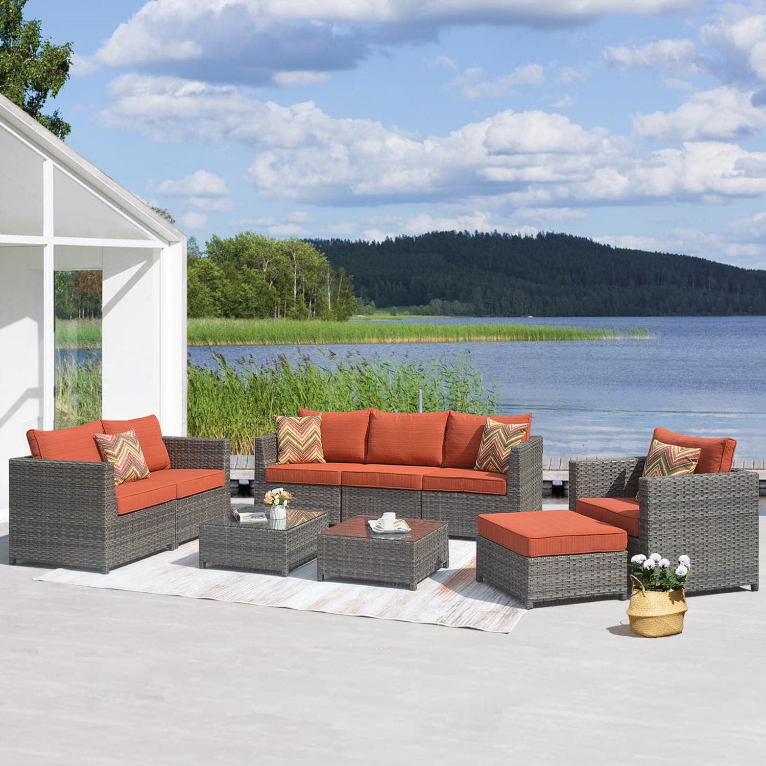 Ovios Patio Conversation Set Bigger Size 9 Piece No Assembly Required Orange