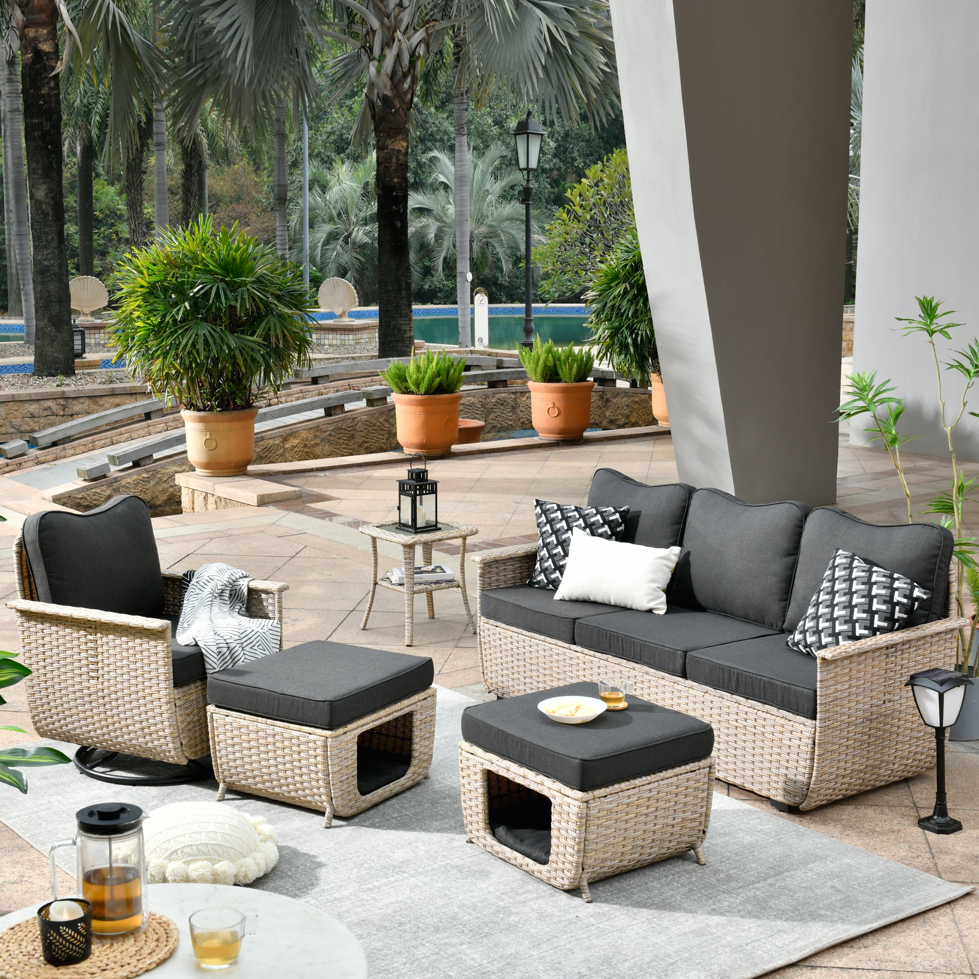 Patio conversation set online with swivel chairs