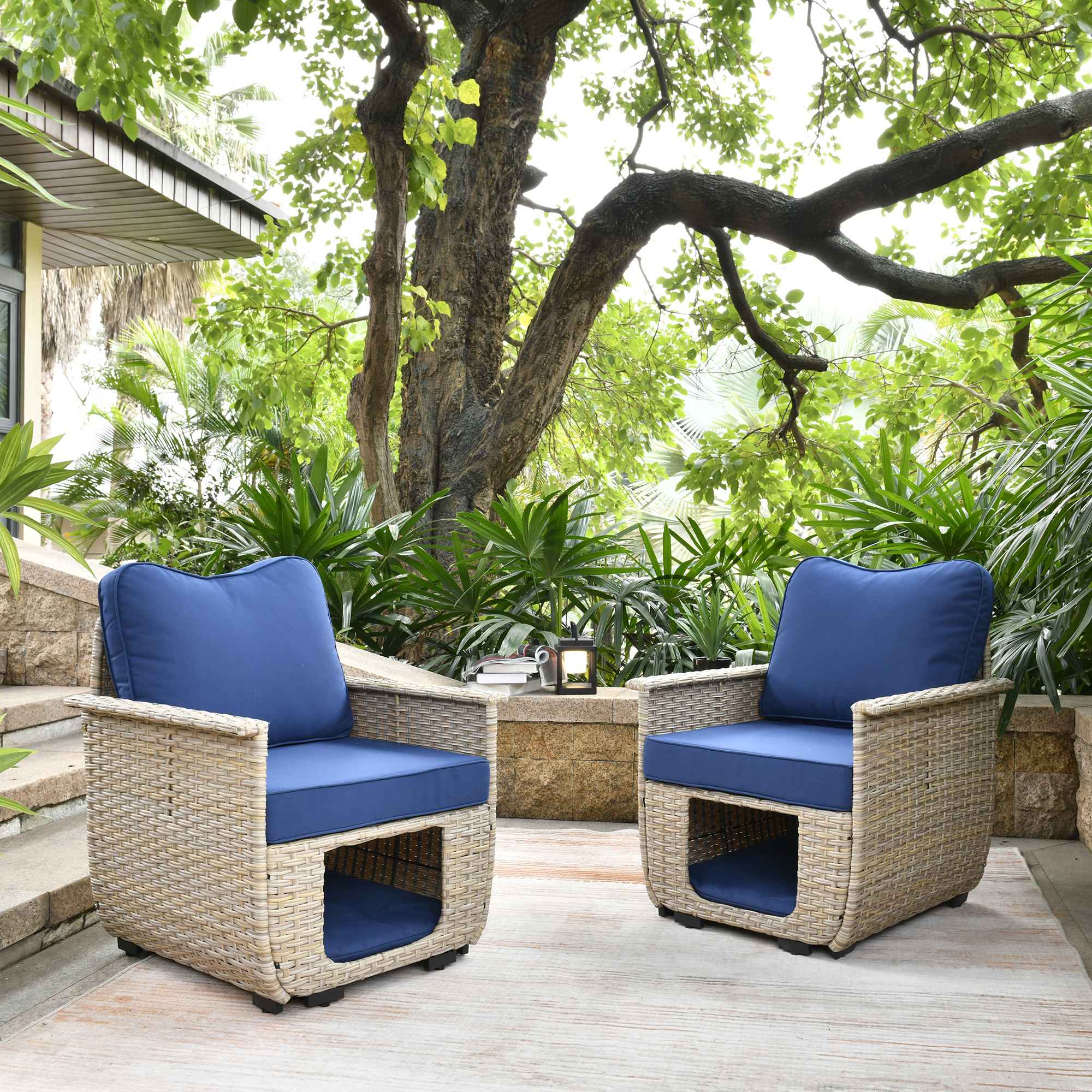 2 blue chairs hot sale