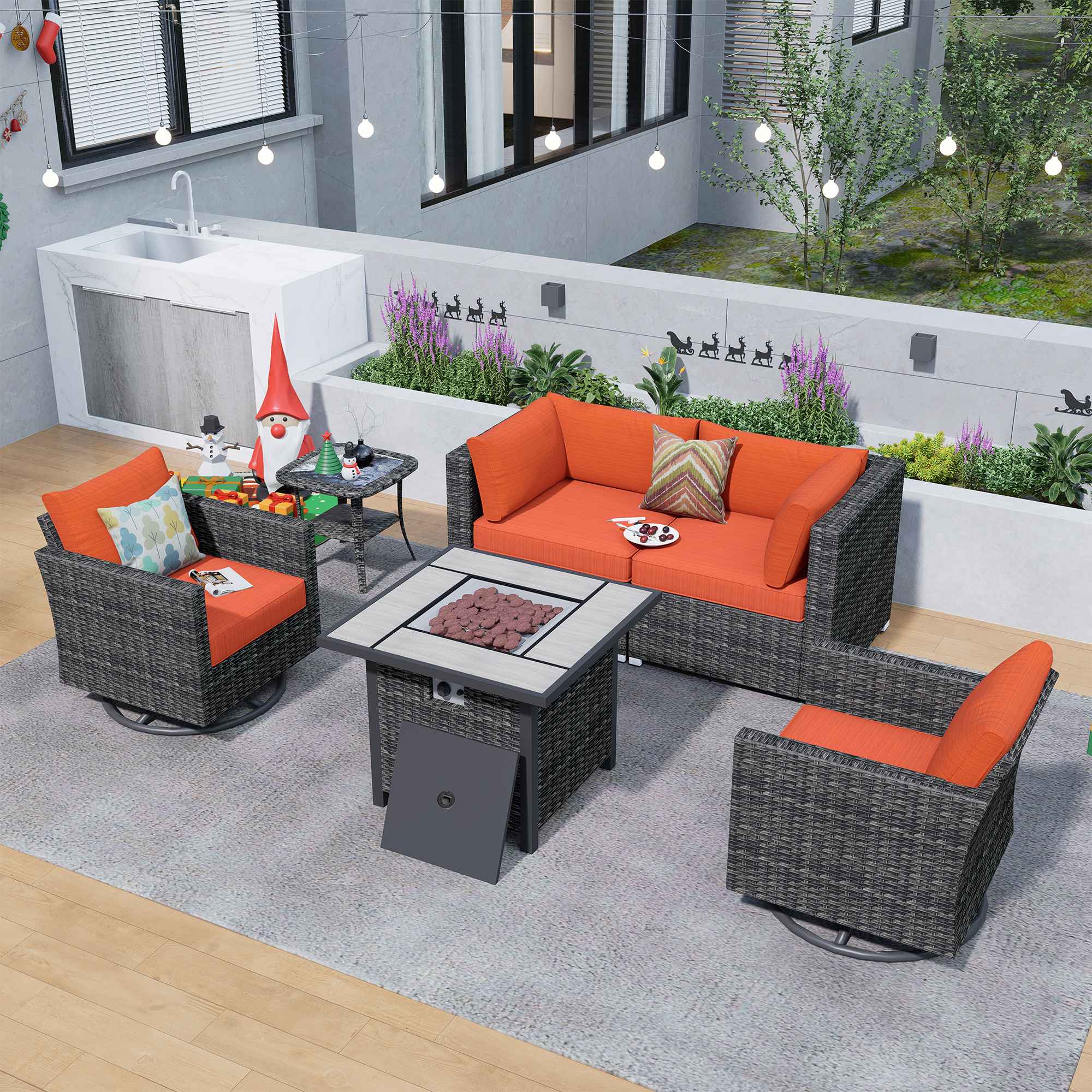 Ovios Outdoor Sectional with Fire Pit Table