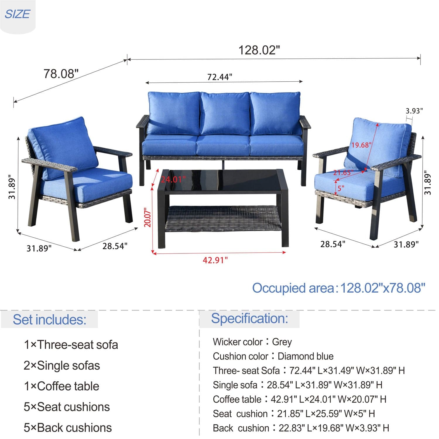 Patio Conversation Set 5 Person Seating With Table 5 Cushion Olefin