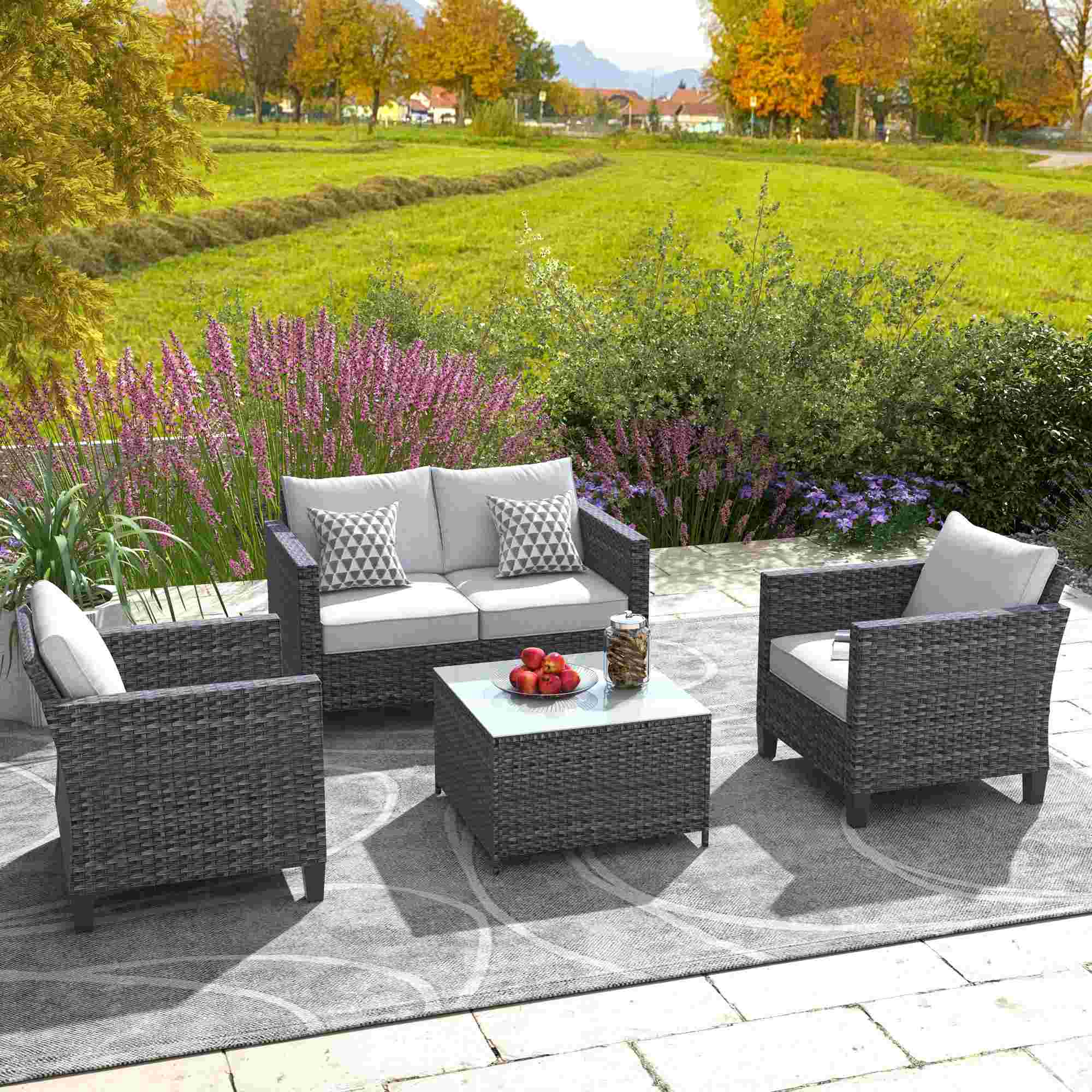 Grey rattan discount 4 piece set