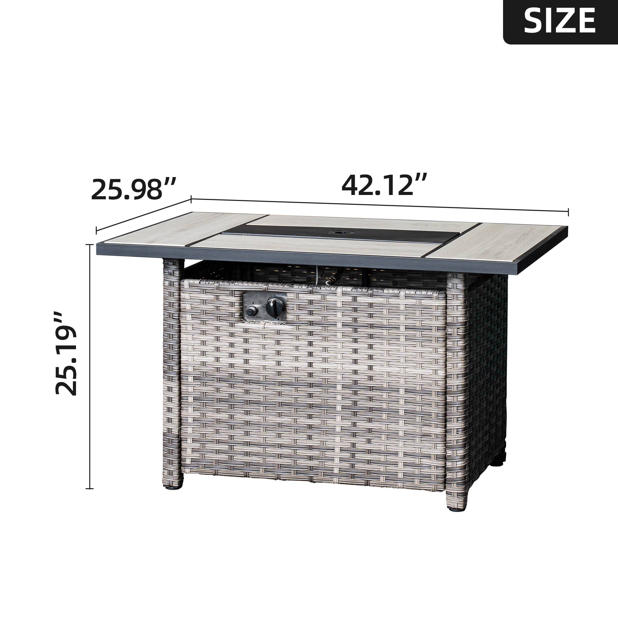 Gray wicker fire online table