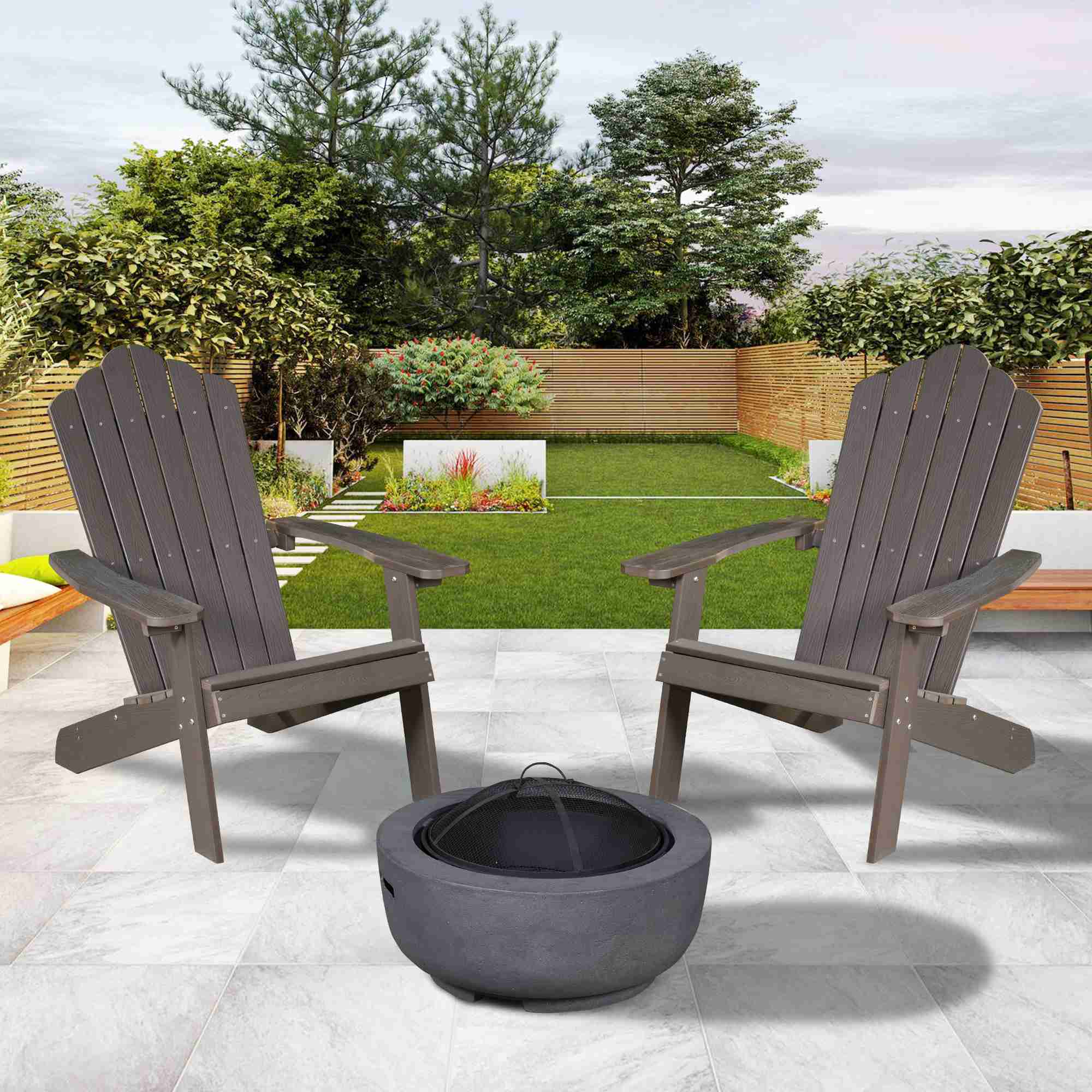 Ovios Outdoor Chairs 3 Piece Adirondack Chair with 23.62 Dark Grey Fire Pit